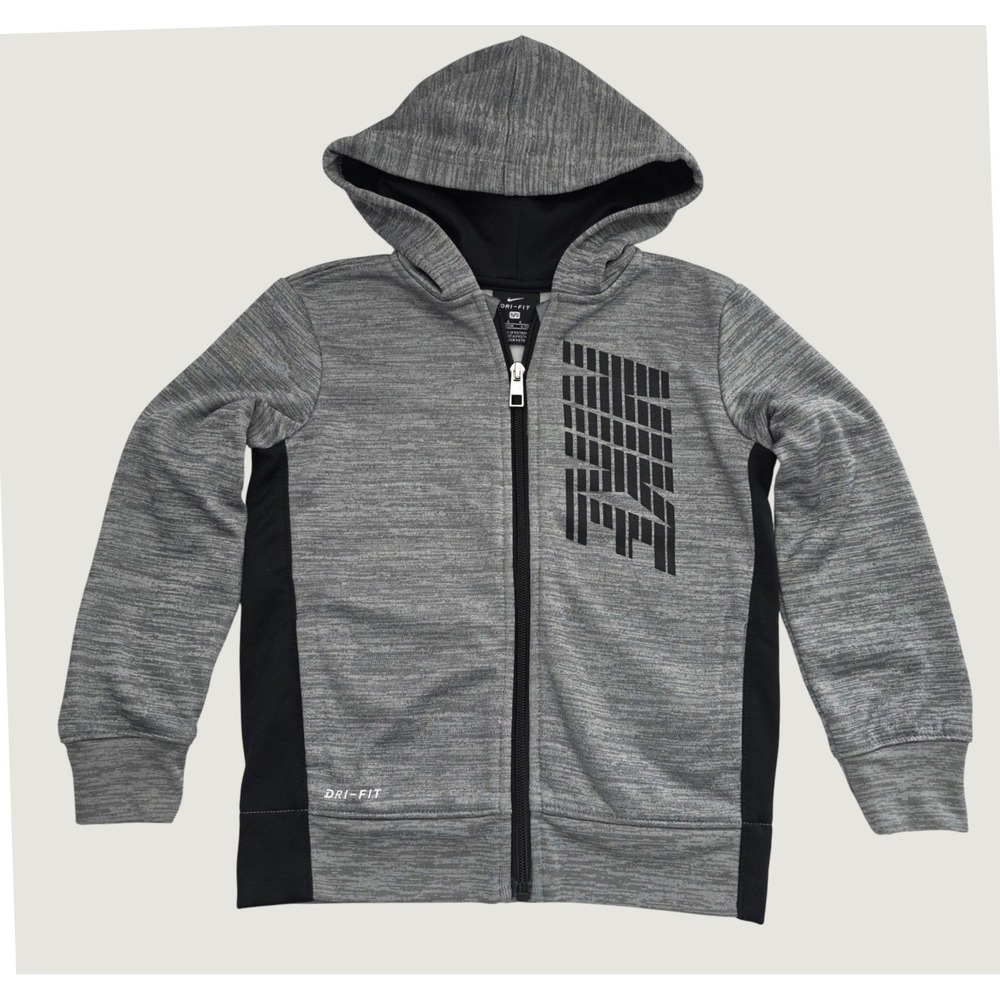 Nike Dri-FIT Zip Hoodie Boys 5/S  Gray Black Excellent Space Dye Activewear
